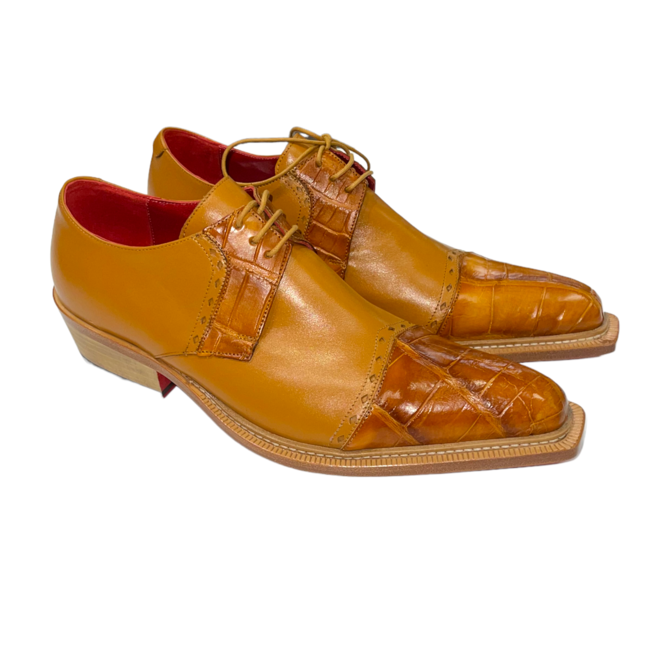 Fennix Max Cognac Brown Alligator Calfskin Red Bottom Oxfords ,