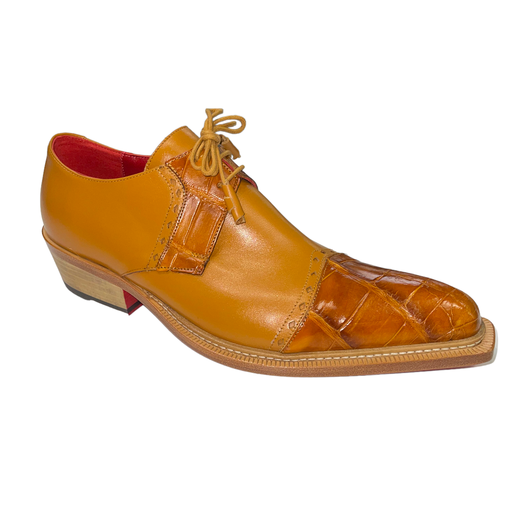 Fennix Max Cognac Brown Alligator Calfskin Oxfords for Men, - Kingsmen Shoes