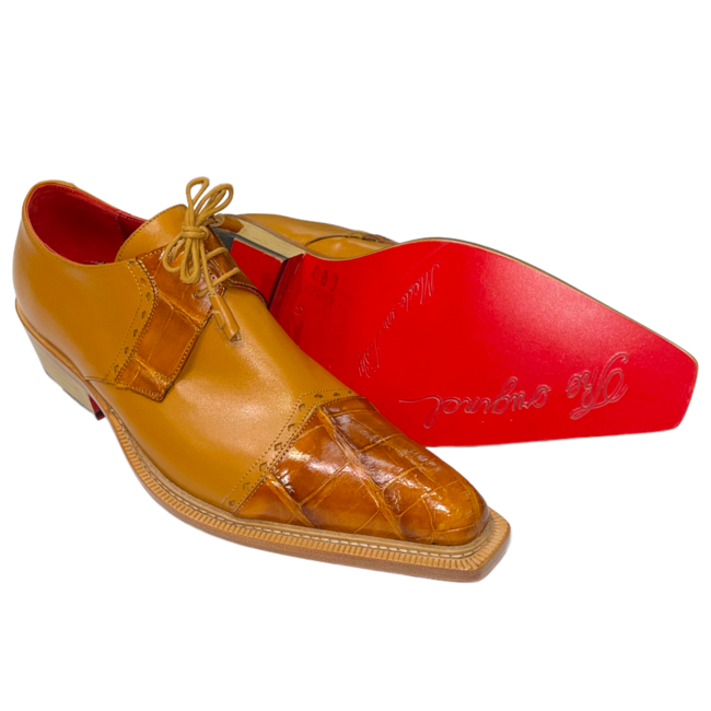 Fennix Max Cognac Brown Alligator Calfskin Red Bottom Oxfords ,