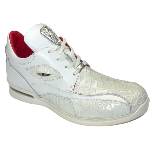 Fennix Mason Leather & Alligator Sneakers White