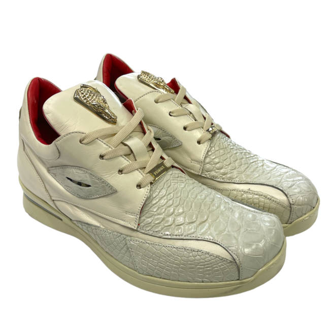 Fennix Mason Leather & Alligator Sneakers White