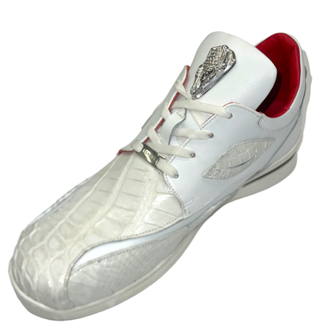 Fennix Mason Leather & Alligator Sneakers White