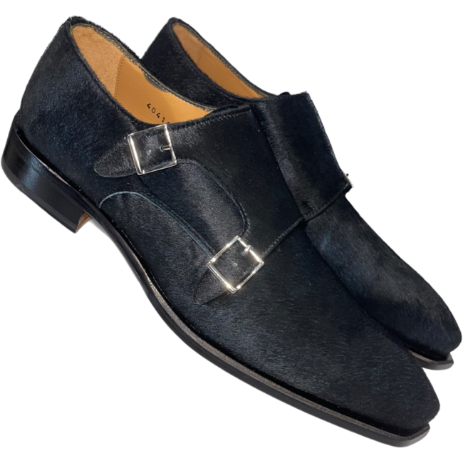 Double Monk Strap  Genuine Calf Leather With Pony Lazer