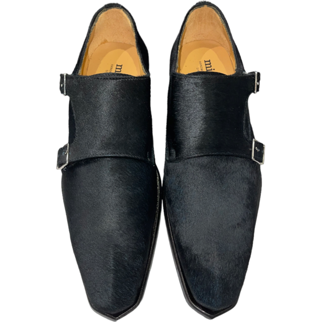 Double Monk Strap  Genuine Calf Leather With Pony Lazer