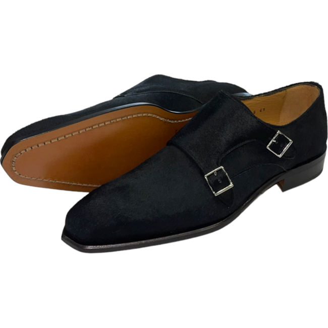Double Monk Strap  Genuine Calf Leather With Pony Lazer