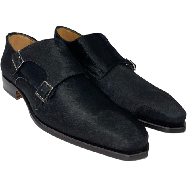 Double Monk Strap  Genuine Calf Leather With Pony Lazer