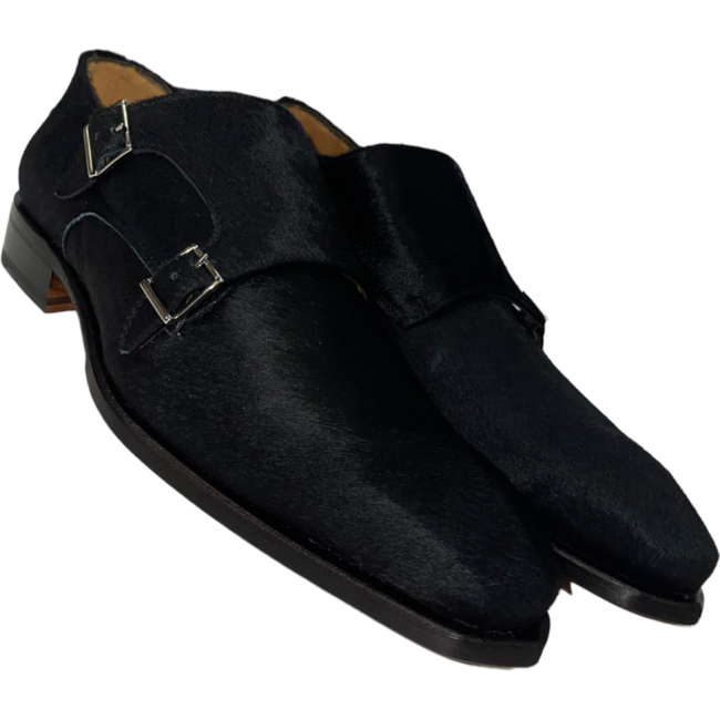 Mister Double Monk Strap  Genuine Calf Leather With Pony Lazer