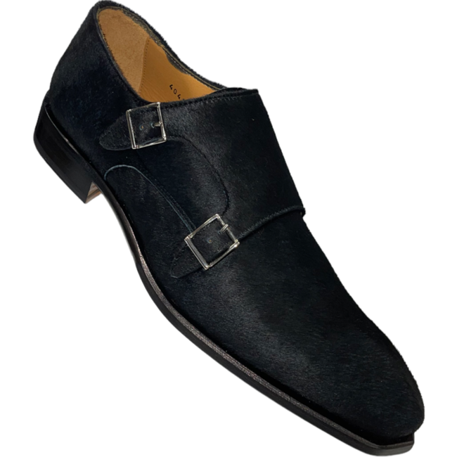 Double Monk Strap  Genuine Calf Leather With Pony Lazer