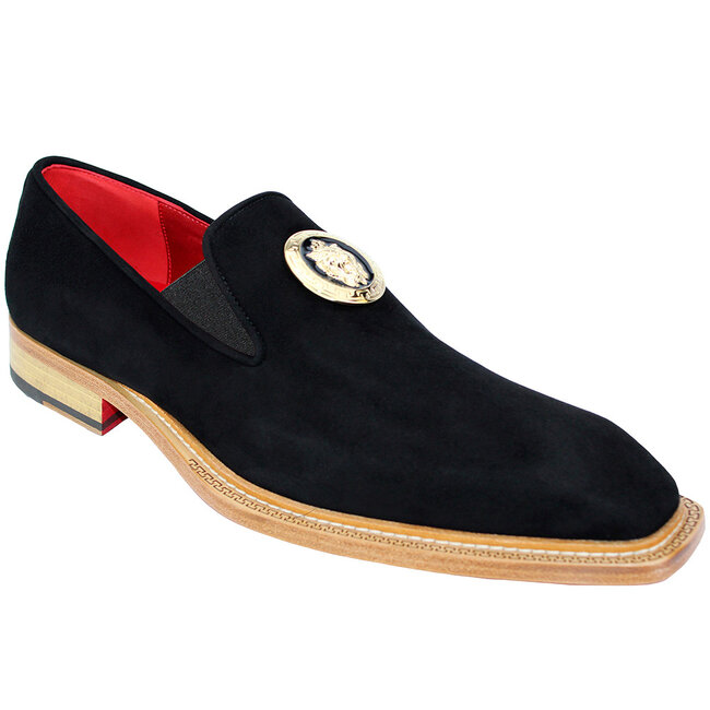 Emilio Franco EF103 Men's Shoes Black Suede Leather Formal Loafers (LEO)