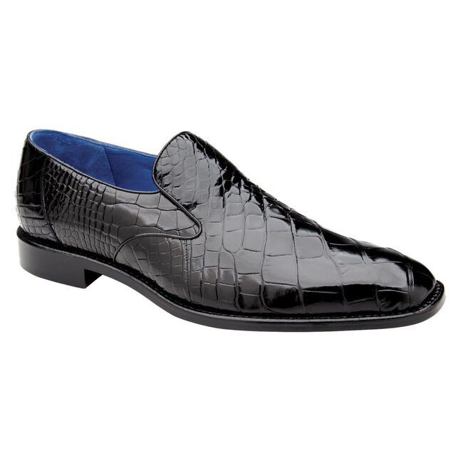 Belvedere BELVEDERE GENOVA R53 MEN'S DESIGNER SHOES BLACK EXOTIC ALLIGATOR SLIP-ON LOAFERS (BV3099)