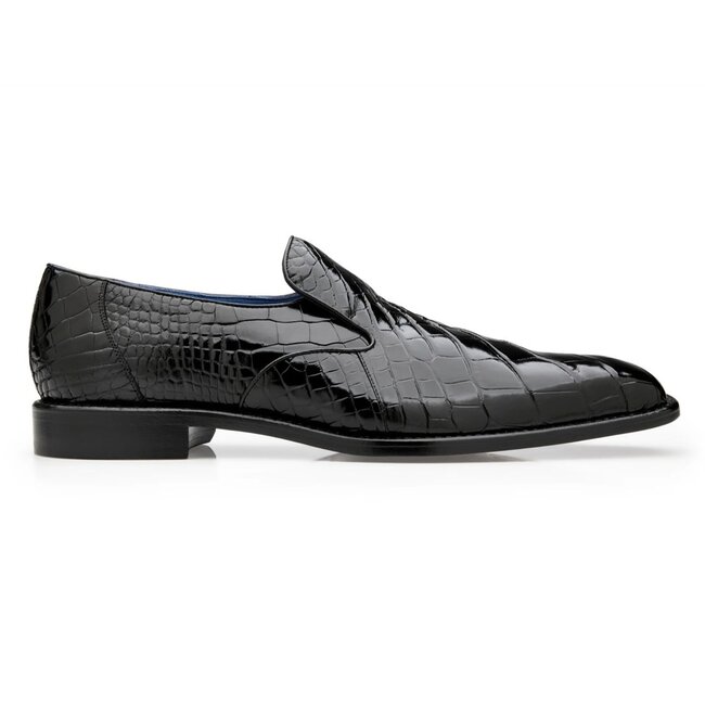 BELVEDERE GENOVA R53 MEN'S DESIGNER SHOES BLACK EXOTIC ALLIGATOR SLIP-ON LOAFERS (BV3099)