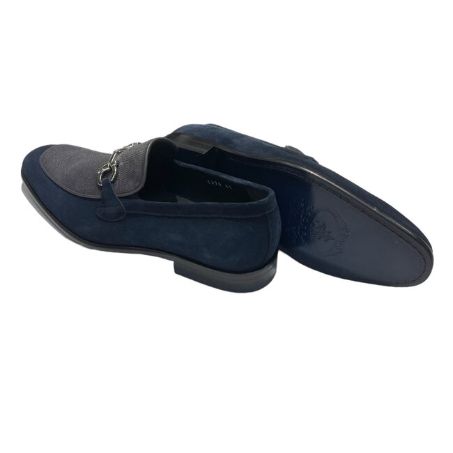 Corrente Navy/Grey Suede Horse Bit Buckle Loafers for Men