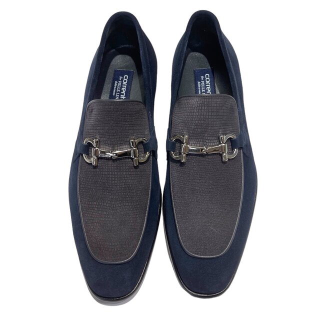 Corrente Navy/Grey Suede Horse Bit Buckle Loafers for Men