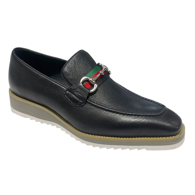 Carrucci Carrucci Loafer Black Leather Men's Slip On Silver Buckle