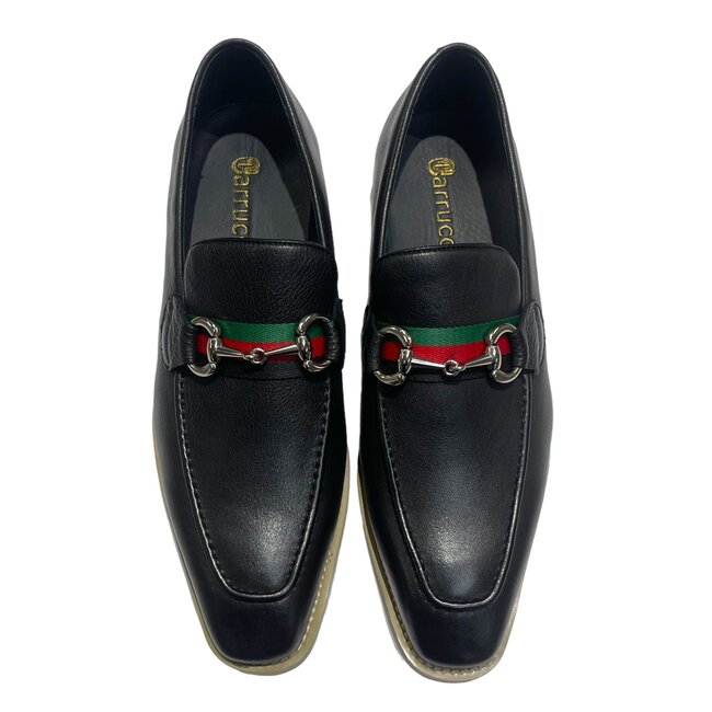 Carrucci Loafer Black Leather Men's Slip On Silver Buckle