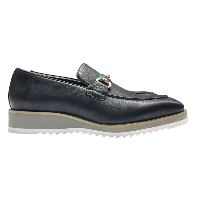 Carrucci Loafer Black Leather Men's Slip On Silver Buckle