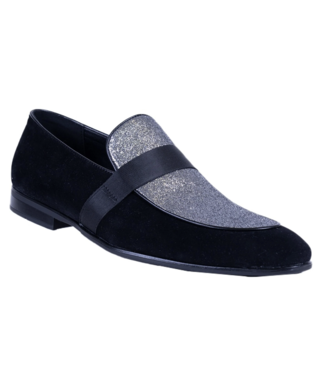 Romario Dress Shoes - 5640 Black & Silver Slip On Loafer