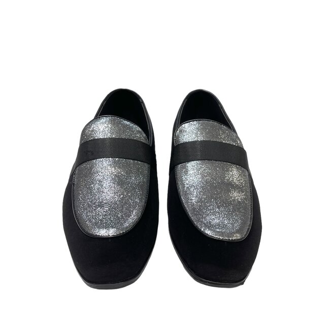 Romario Dress Shoes - 5640 Black & Silver Slip On Loafer