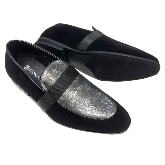 Romario Dress Shoes - 5640 Black & Silver Slip On Loafer