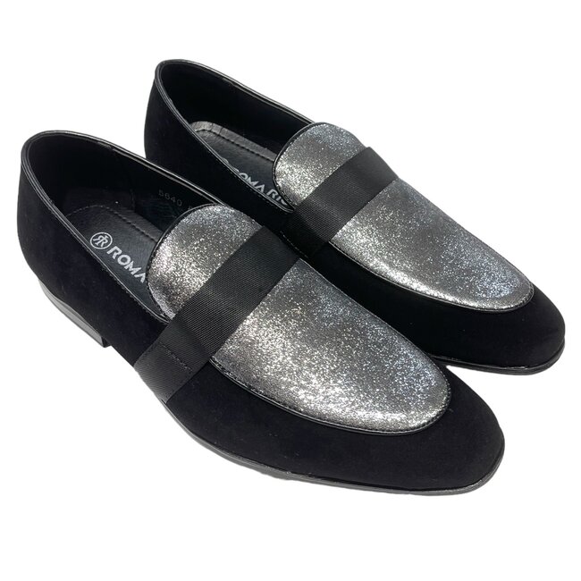 Romario Dress Shoes - 5640 Black & Silver Slip On Loafer
