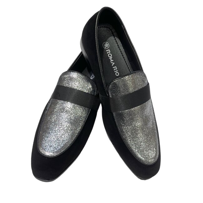 Romario Dress Shoes - 5640 Black & Silver Slip On Loafer