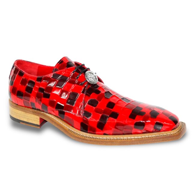 Emilio Franco Santo Men's Shoes Red Multi Patent Leather Croc Print Oxford
