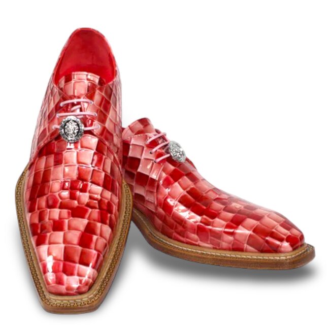 Emilio Franco Santo Men's Shoes Red Multi Patent Leather Croc Print Oxford