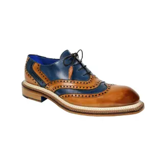 Emilio Franco Emilio Franco Mattia Men's Shoes Cognac/Navy Calf-Skin Leather Oxfords (EF1175)