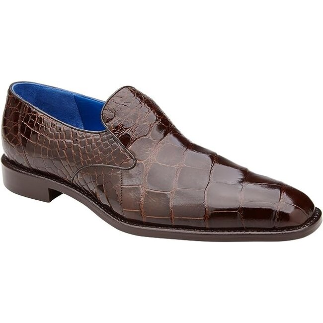 BELVEDERE GENOVA R53 MEN'S DESIGNER SHOES BLACK EXOTIC ALLIGATOR SLIP-ON LOAFERS (BV3099)