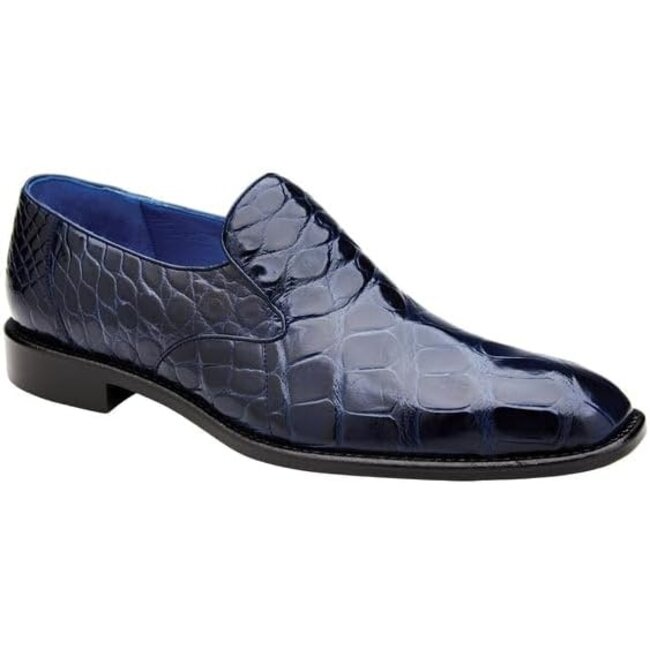 BELVEDERE GENOVA R53 MEN'S DESIGNER SHOES BLACK EXOTIC ALLIGATOR SLIP-ON LOAFERS (BV3099)
