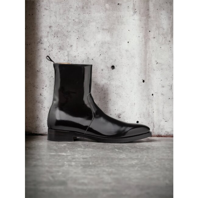 Marques Genuine Leather Plain-Toe Boot - Black