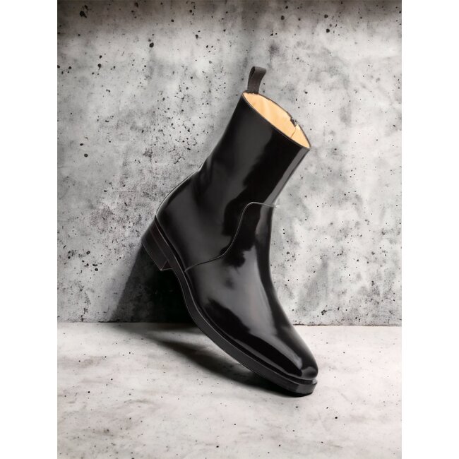 Marques Genuine Leather Plain-Toe Boot - Black