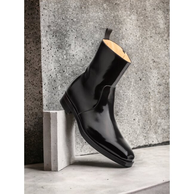 Marques Genuine Leather Plain-Toe Boot - Black