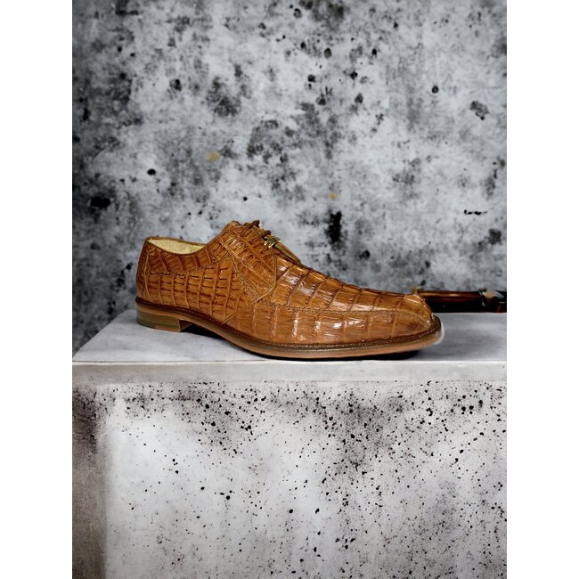 Belvedere "Colombo" Camel Genuine Hornback Crocodile Shoes "1494"