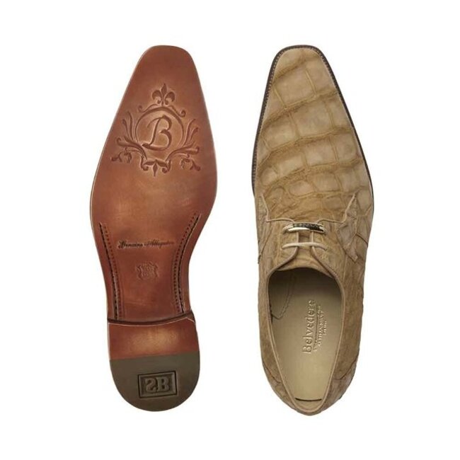 Belvedere Men Rome Camel Genuine Sueded Alligator Lace Shoes