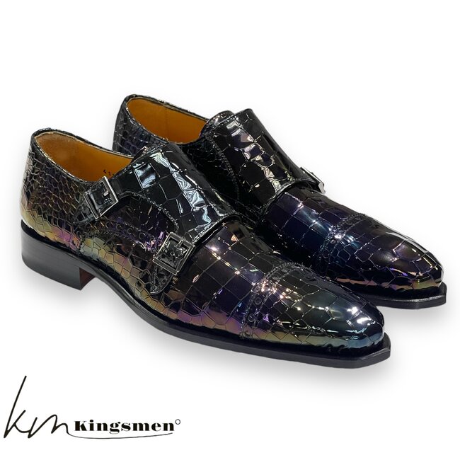 Mister Monk-Straps Black Iridescent Men's Shoes