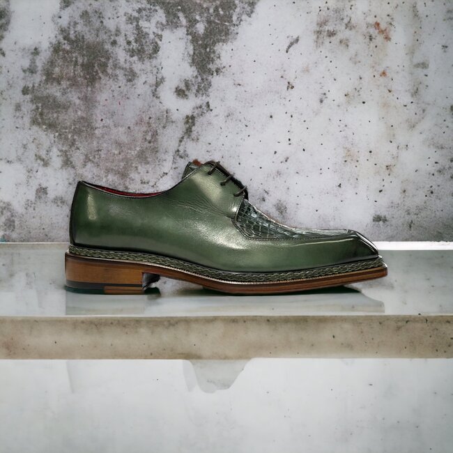 Fennix Mens Fennix  Alligator Split Toe Dress Shoe Olive Green