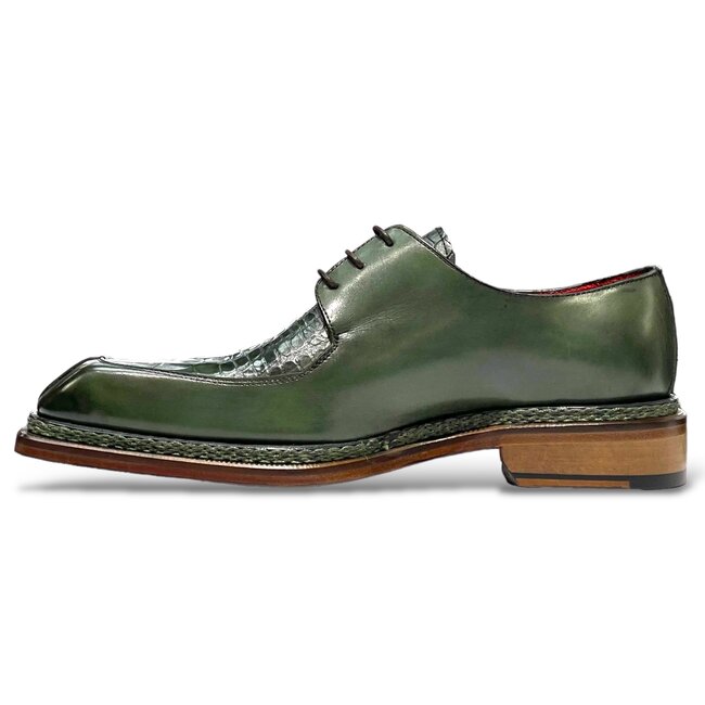 Fennix Mens Fennix  Alligator Split Toe Dress Shoe Olive Green