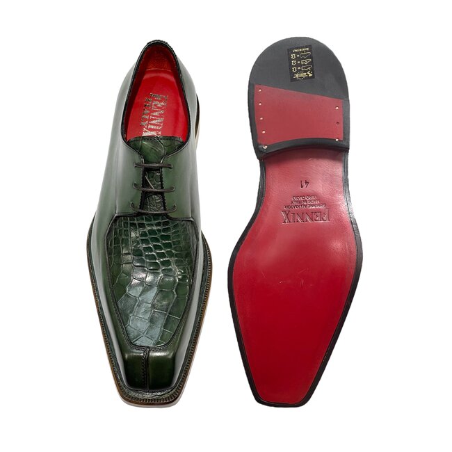 Fennix Mens Fennix  Alligator Split Toe Dress Shoe Olive Green