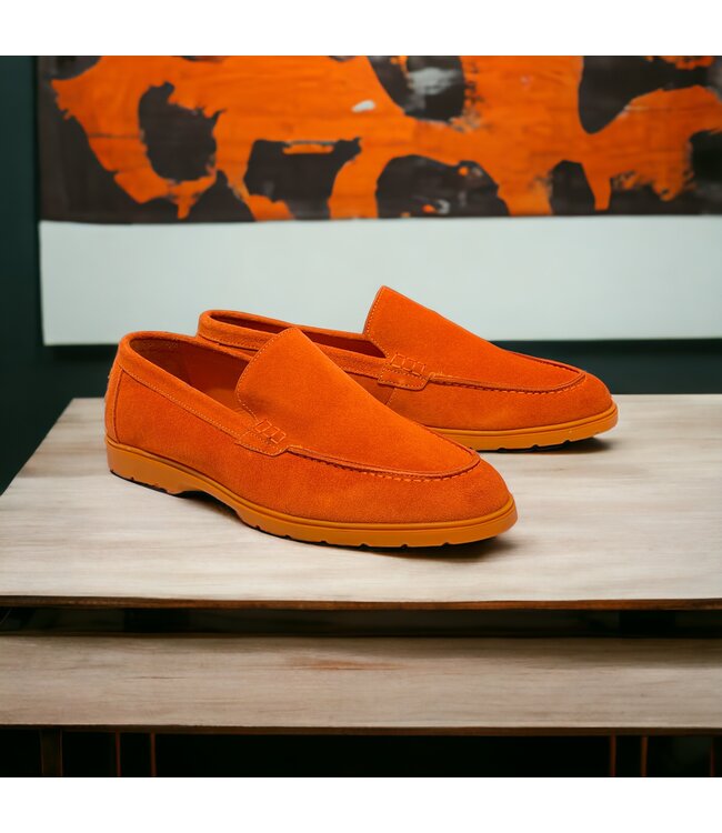 Sigotto Uomo Orange Safety Sigotto Calfskin Suede Leather Loafers