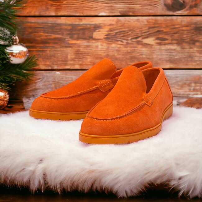 Orange Safety Sigotto Calfskin Suede Leather Loafers