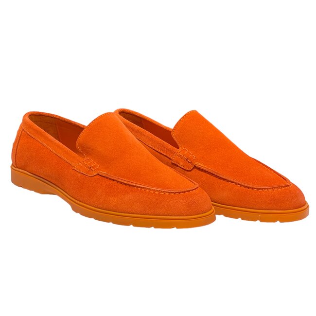 Orange Safety Sigotto Calfskin Suede Leather Loafers