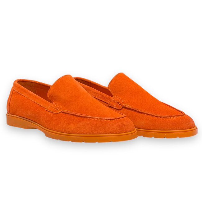Orange Safety Sigotto Calfskin Suede Leather Loafers