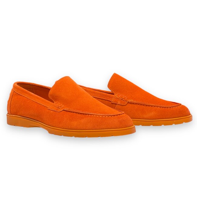 Orange Safety Sigotto Calfskin Suede Leather Loafers