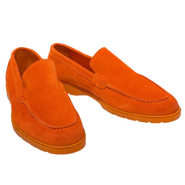 Orange Safety Sigotto Calfskin Suede Leather Loafers