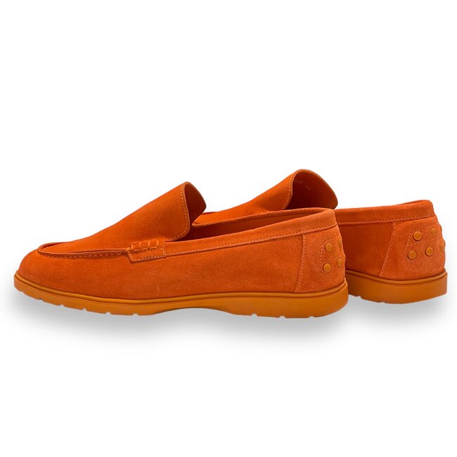 Orange Safety Sigotto Calfskin Suede Leather Loafers