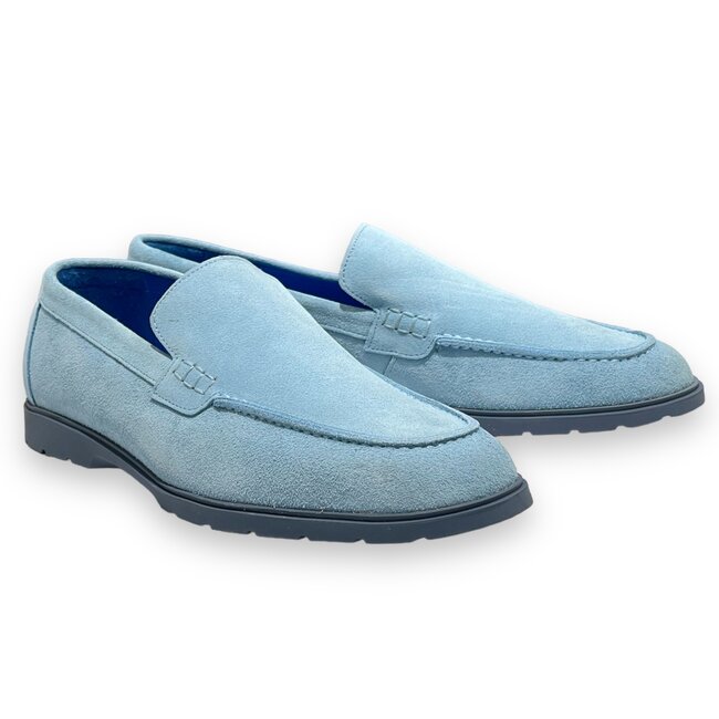 Light Blue Sigotto Calfskin Suede Leather Loafers
