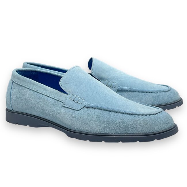 Light Blue Sigotto Calfskin Suede Leather Loafers
