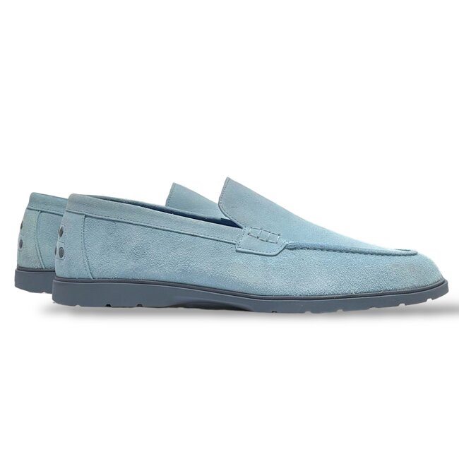 Light Blue Sigotto Calfskin Suede Leather Loafers