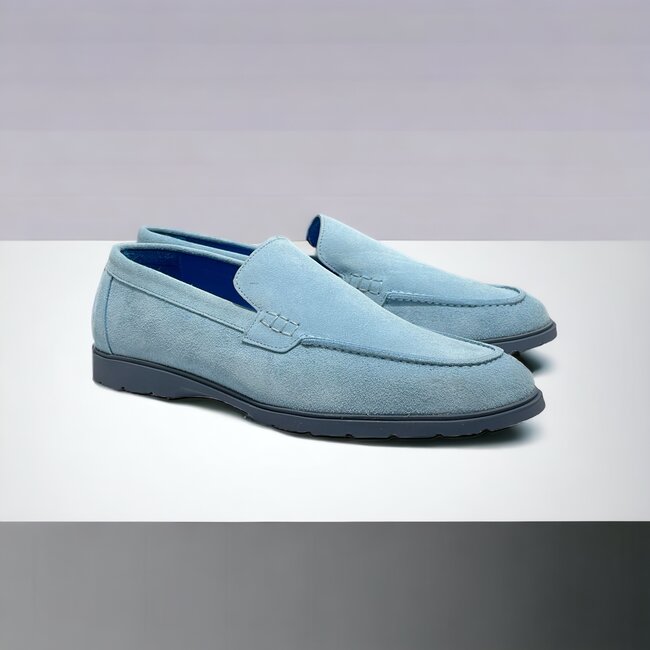 Light Blue Sigotto Calfskin Suede Leather Loafers